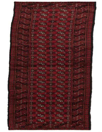 A 16 ft runner rug in deep red with black and white traditional tribal patterns, perfect for a hallway.