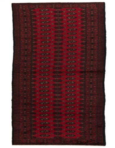 A 16 ft runner rug in traditional Afghan Akhche style, featuring a deep red field with tribal medallions and a dark border, perfect for a hallway.