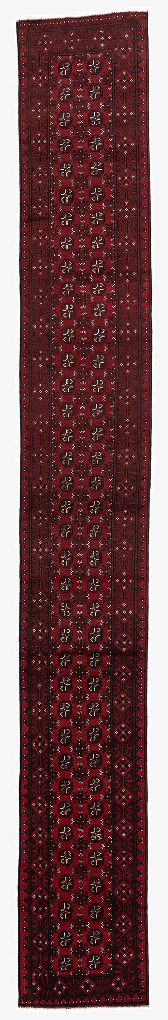 2' 6 x 18' 8  Hand Knotted Afghan Akhche Wool Runner Rug