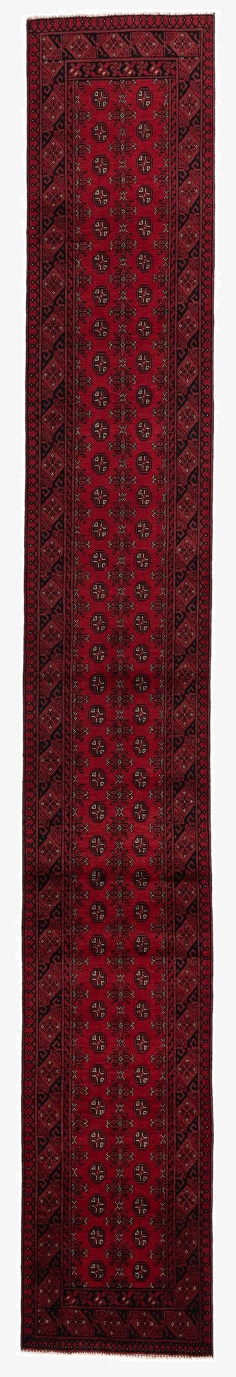  2' 8 x 18' 9  Hand Knotted Afghan Akhche Wool Runner Rug