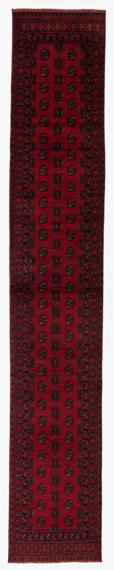  2' 8 x 15' 7  Hand Knotted Afghan Akhche Wool Runner Rug