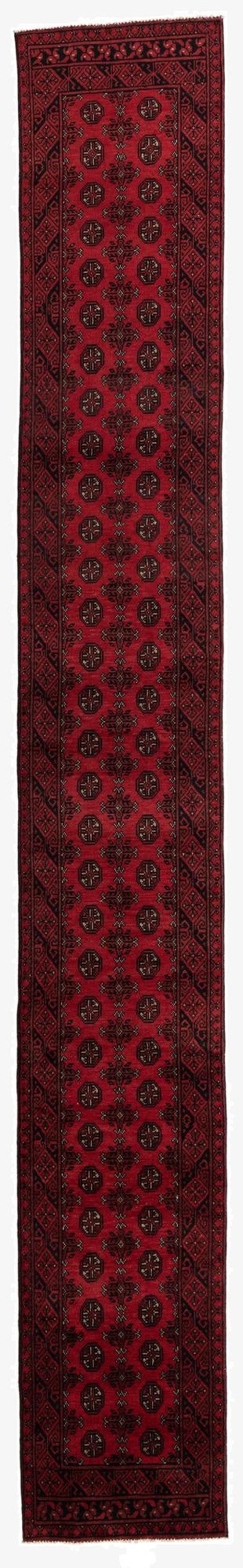  2' 7 x 19'  Hand Knotted Afghan Akhche Wool Runner Rug