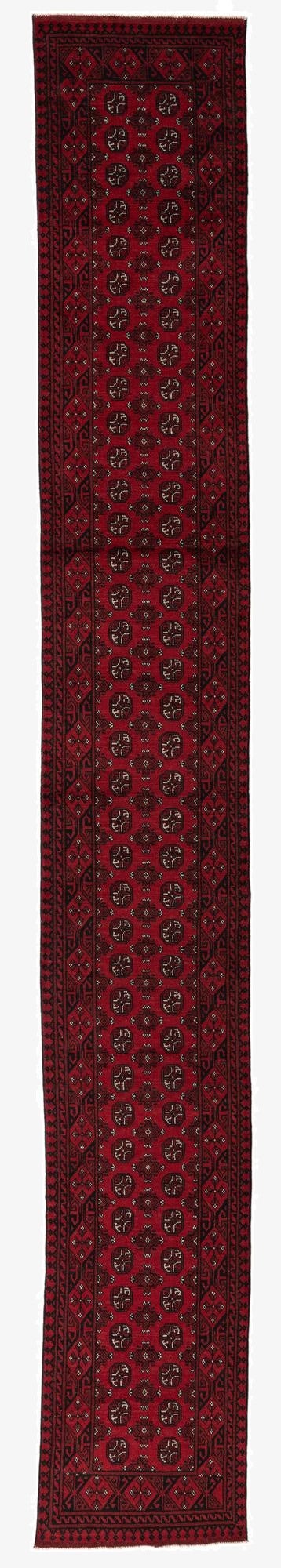  2' 7 x 18' 10  Hand Knotted Afghan Akhche Wool Runner Rug