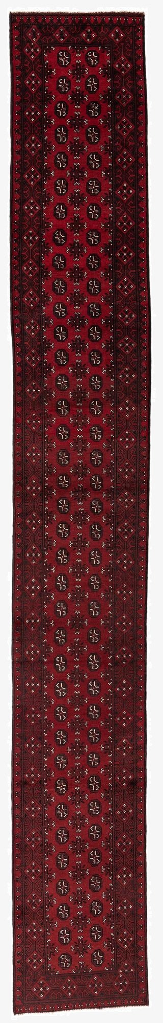  2' 7 x 18' 7  Hand Knotted Afghan Akhche Wool Runner Rug