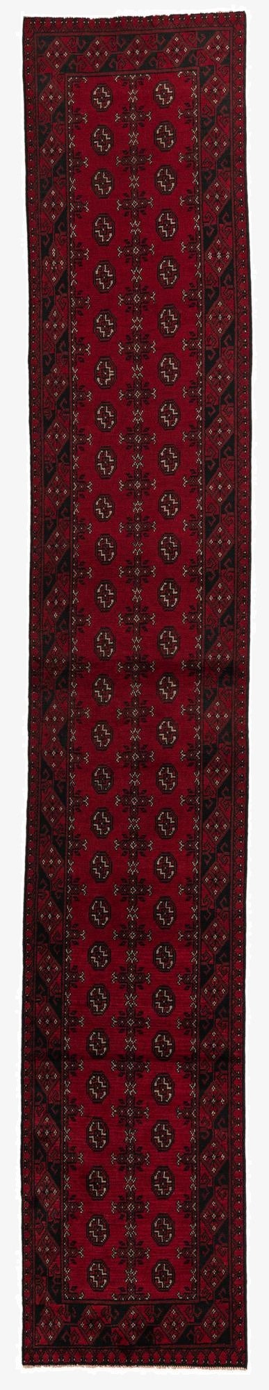  2' 8 x 15' 9  Hand Knotted Afghan Akhche Wool Runner Rug