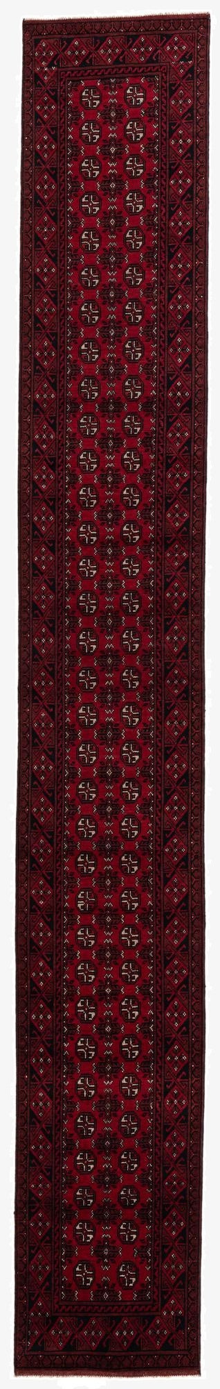  2' 7 x 18' 8  Hand Knotted Afghan Akhche Wool Runner Rug