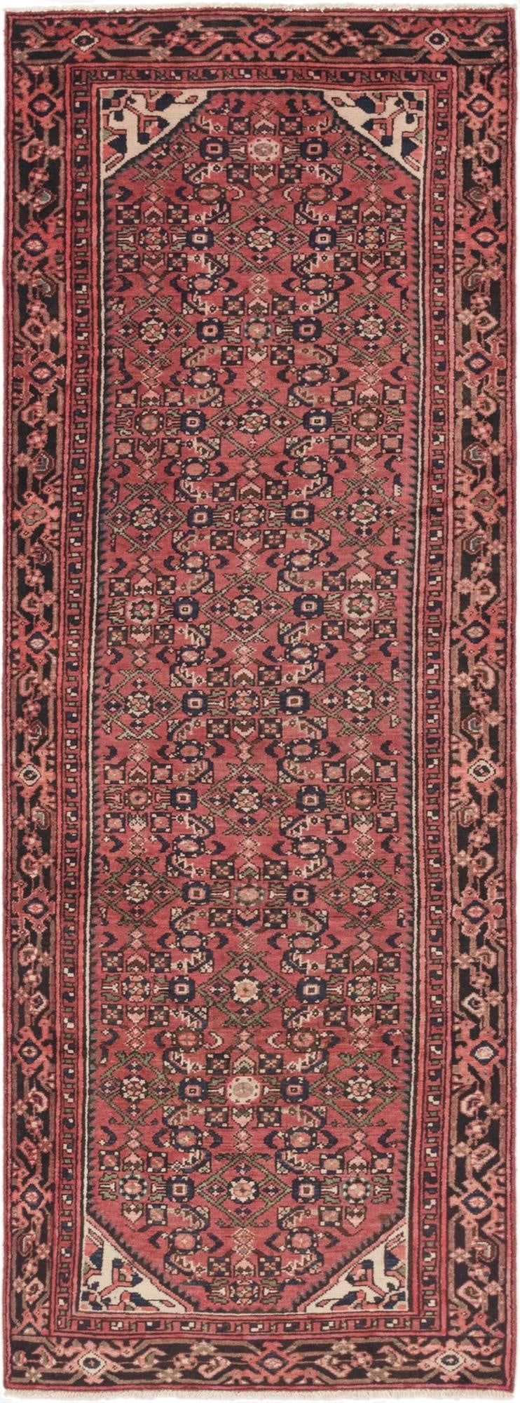  3' 8 x 10' 6  Hand Knotted Hossainabad Persian Wool Runner Rug
