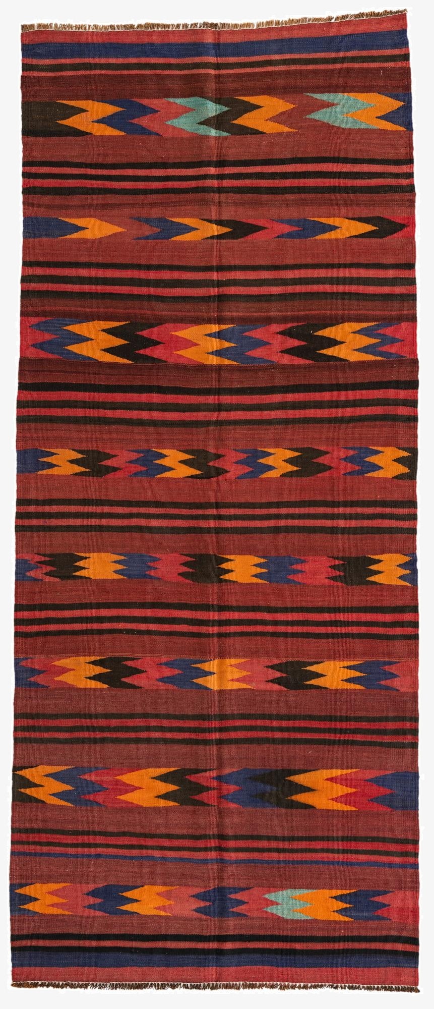  4' 1 x 9' 9  Hand Woven Kilim Afghan Wool Runner Rug