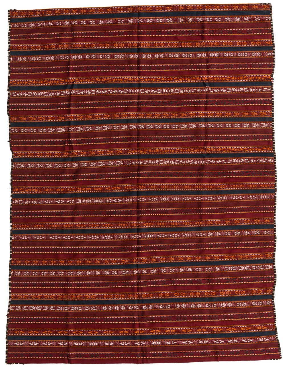 A 12 ft runner rug with a tribal Persian pattern in shades of red, black, and orange, ideal for a hallway.