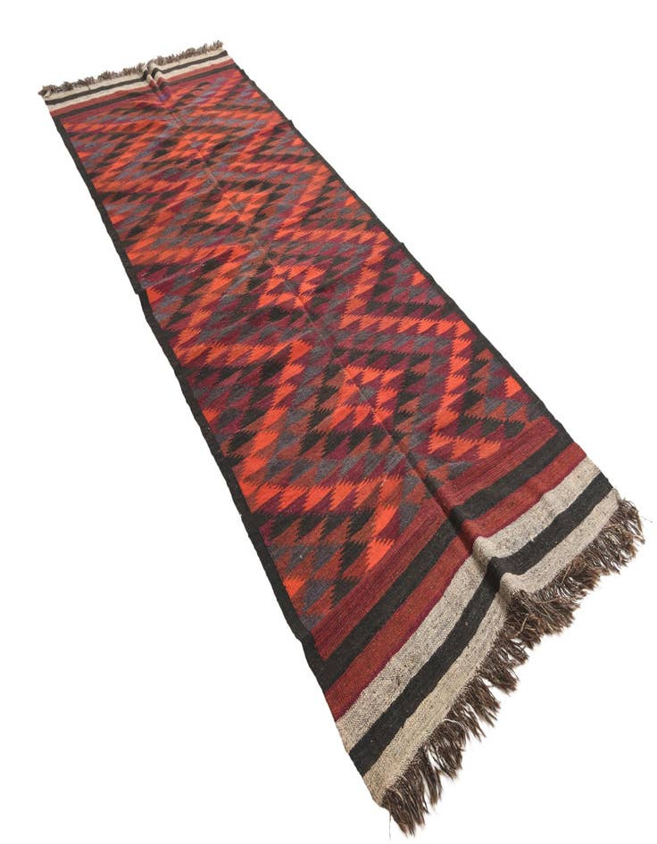 Detail image of  4' 7 x 11' 10  Hand Woven Kilim Fars Wool Runner Rug