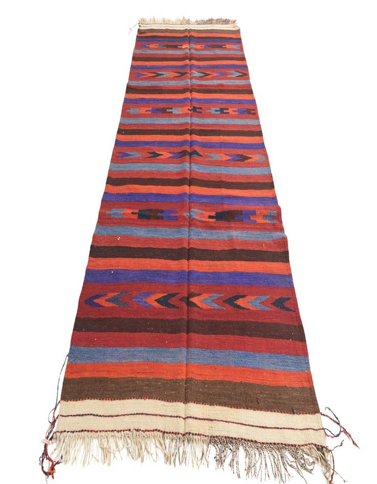 Detail image of  4' 2 x 10' 3  Hand Woven Kilim Fars Wool Runner Rug