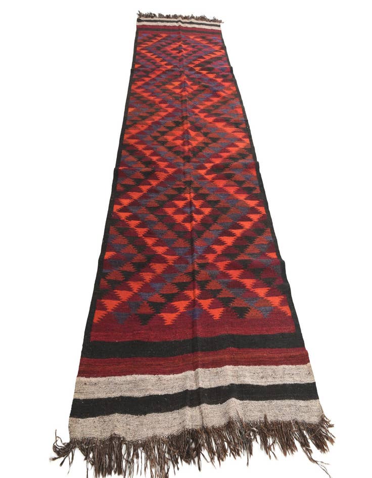 Detail image of  4' 5 x 11' 9  Hand Woven Kilim Fars Wool Runner Rug