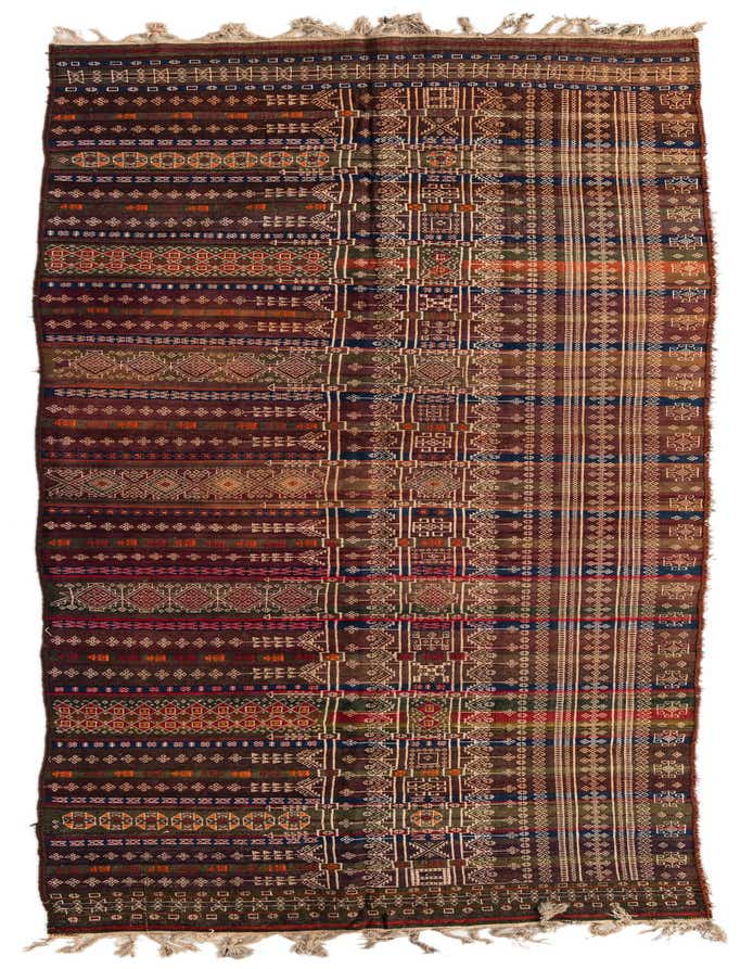 A long, narrow 13 ft runner rug with intricate Persian tribal patterns in rich reds, blues, and browns, perfect for a hallway.