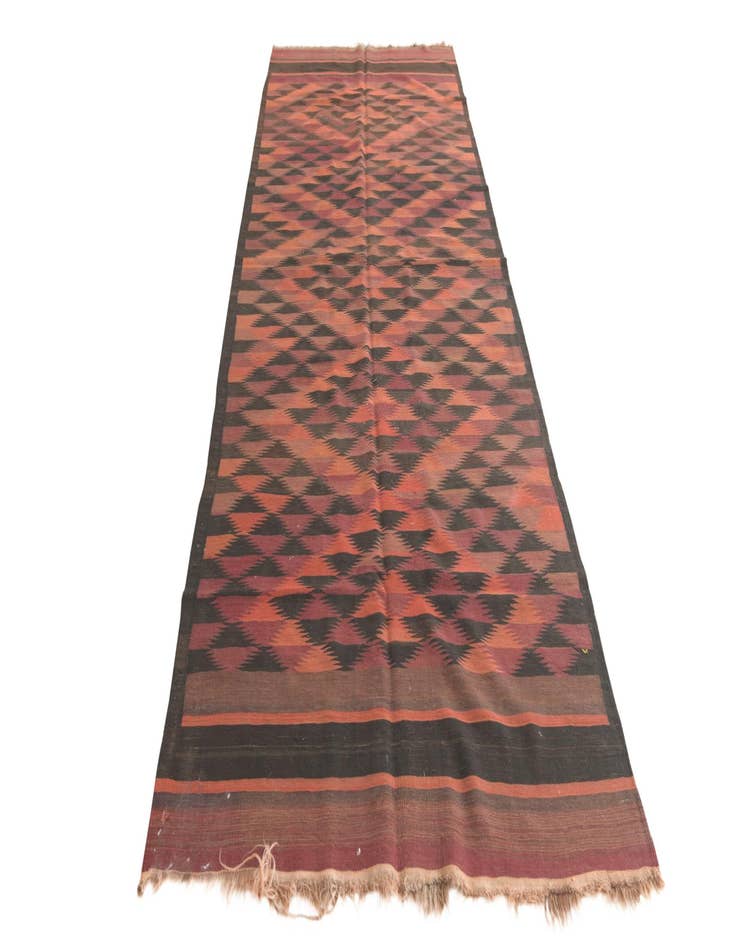 Detail image of  4' 5 x 12' 3  Hand Woven Kilim Fars Wool Runner Rug