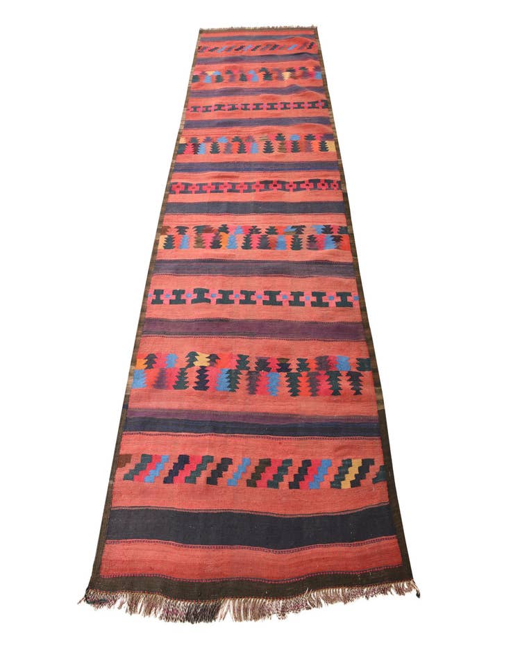 Detail image of  4' 1 x 10' 8  Hand Woven Kilim Fars Wool Runner Rug