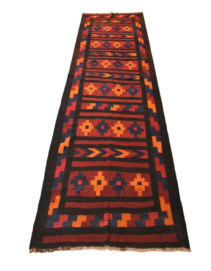 Detail image of  5' 3 x 12' 3  Hand Woven Kilim Fars Wool Runner Rug