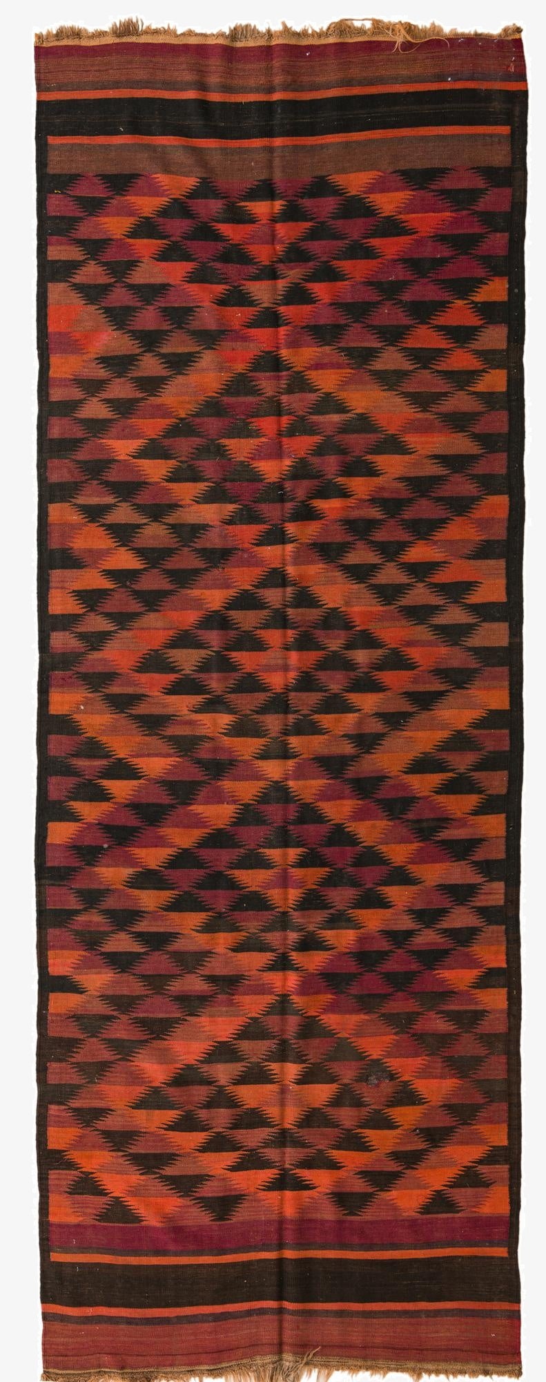  4' 5 x 12' 3  Hand Woven Kilim Fars Wool Runner Rug