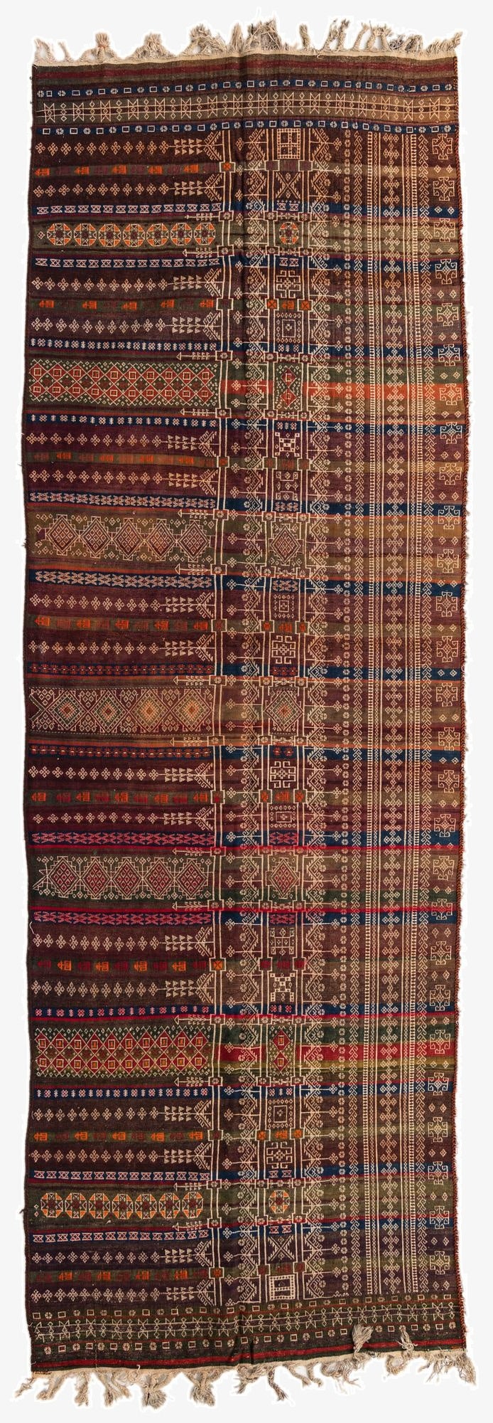  4' 5 x 13' 3  Hand Woven Kilim Fars Wool Runner Rug