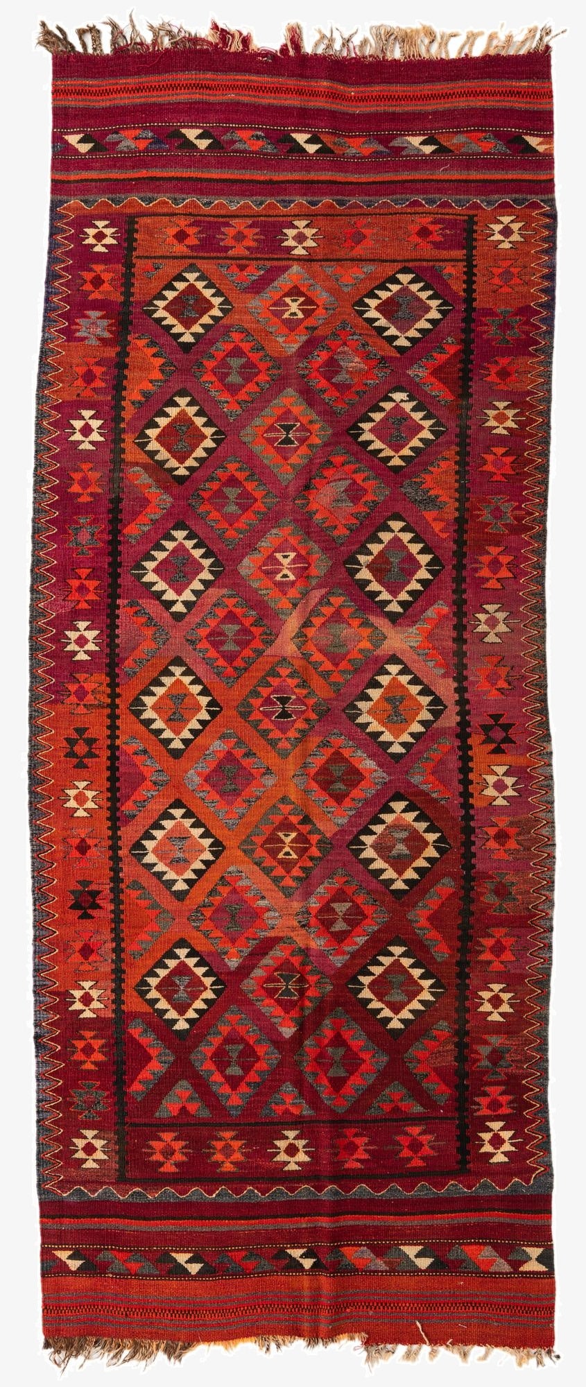  4' 6 x 11' 1  Hand Woven Kilim Fars Wool Runner Rug