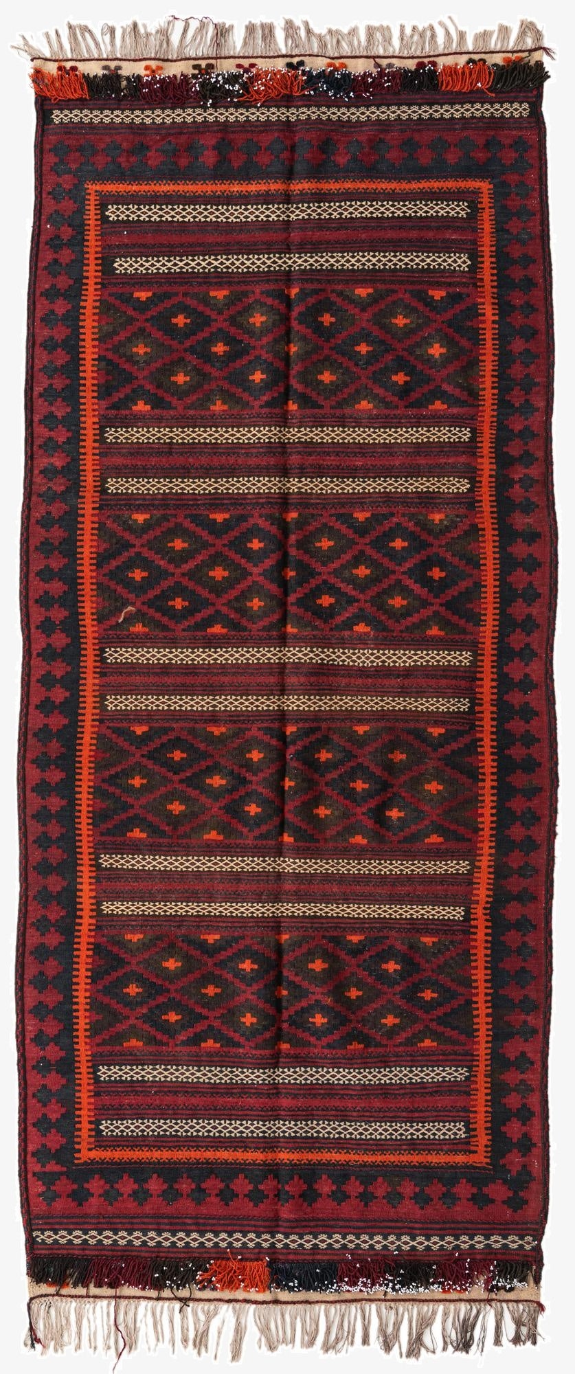  4' 1 x 9' 6  Hand Woven Kilim Fars Wool Runner Rug