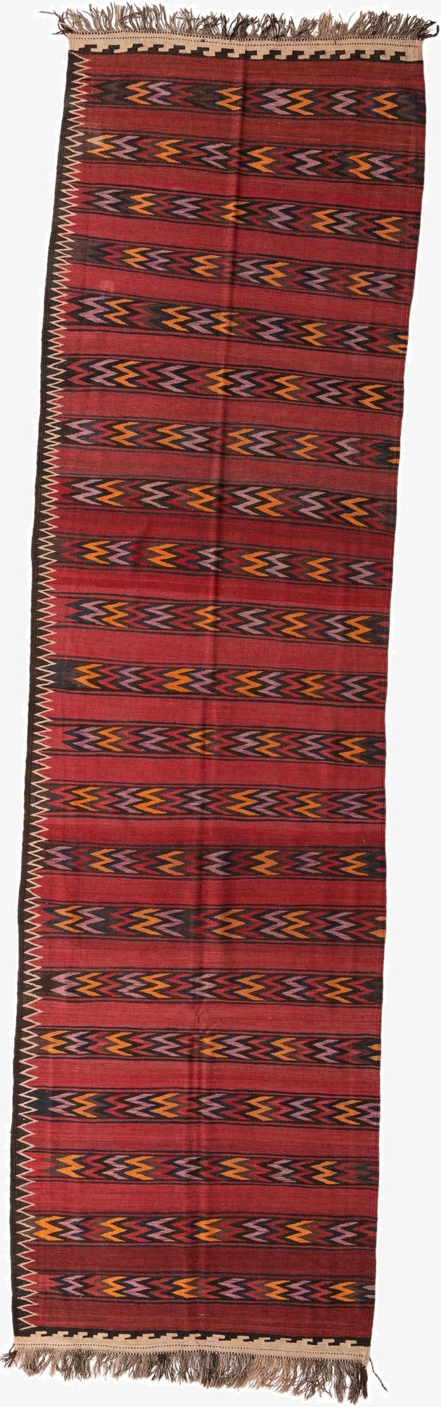  4' 3 x 15' 2  Hand Woven Kilim Fars Wool Runner Rug