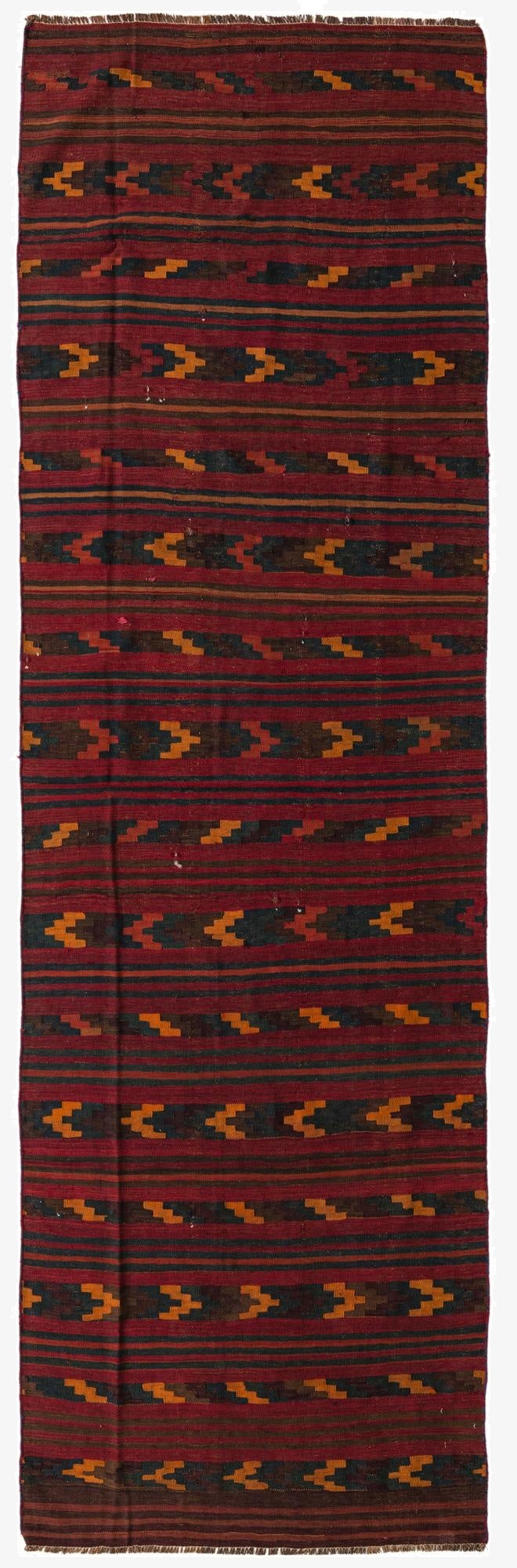  3' 9 x 11' 7  Hand Woven Kilim Fars Wool Runner Rug