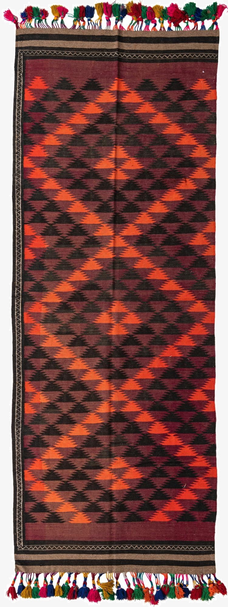  4' 3 x 11' 10  Hand Woven Kilim Fars Wool Runner Rug