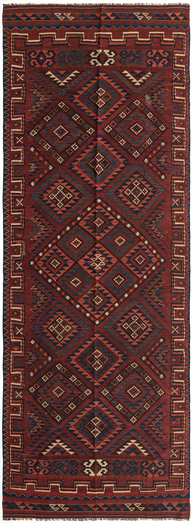  4' 8 x 13' 3  Hand Woven Kilim Fars Wool Runner Rug
