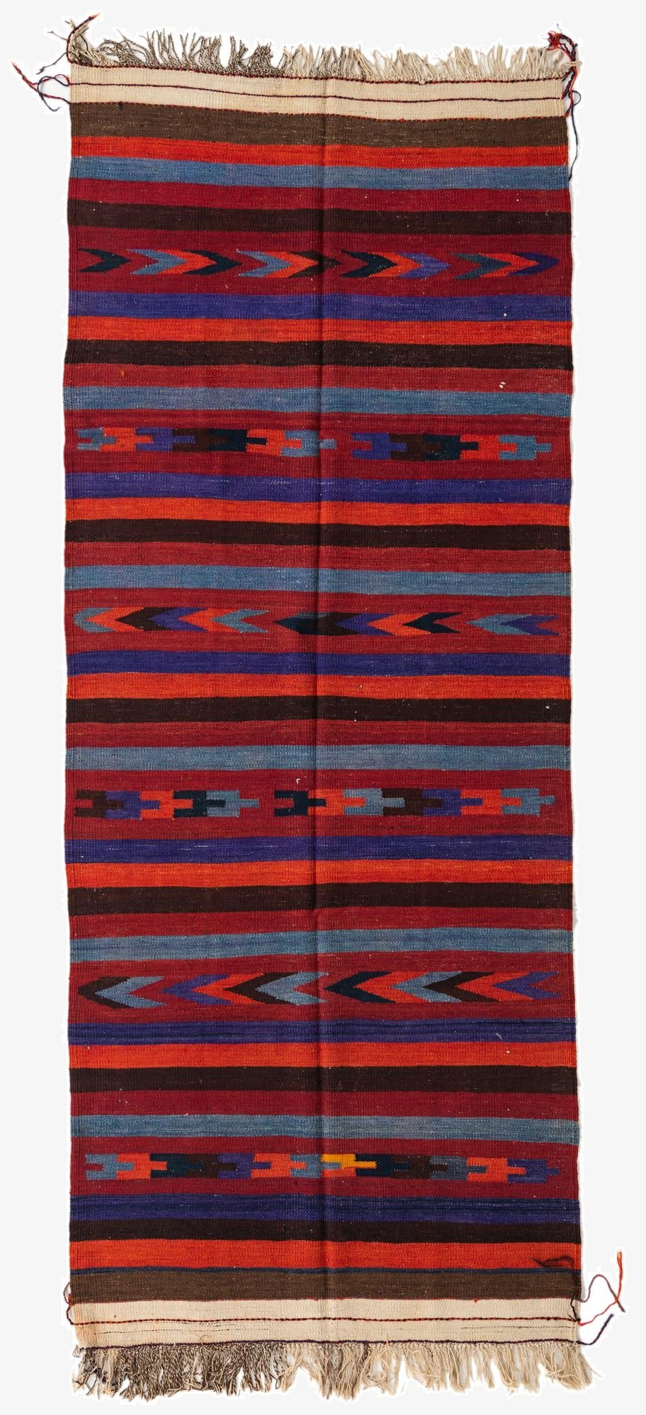  4' 2 x 10' 3  Hand Woven Kilim Fars Wool Runner Rug