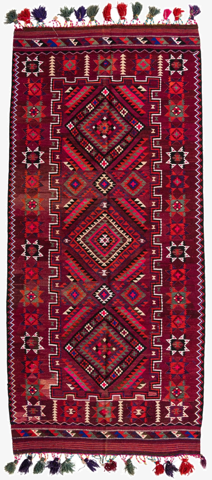 4' 10 x 10' 7  Hand Knotted Kilim Fars Persian Wool Runner Rug