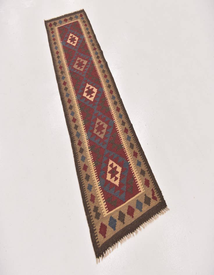 Detail image of  2' x 6' 6  Hand Woven Kilim Maymana Wool Runner Rug