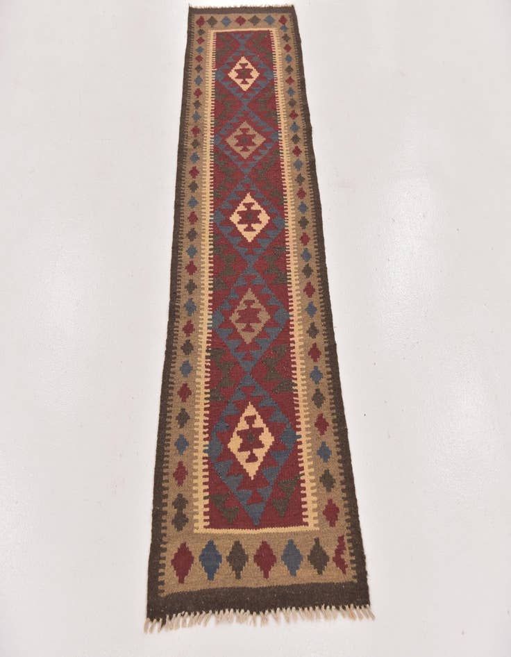 Detail image of  2' x 6' 6  Hand Woven Kilim Maymana Wool Runner Rug