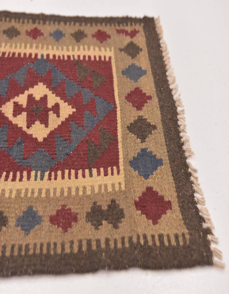 Detail image of  2' x 6' 6  Hand Woven Kilim Maymana Wool Runner Rug