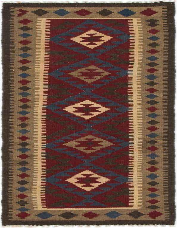 A 6 ft runner rug with a Southwestern tribal pattern in reds, blues, and browns, perfect for a hallway.