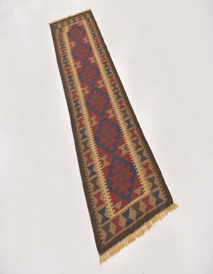 Detail image of  2' x 6' 5  Hand Woven Kilim Maymana Wool Runner Rug