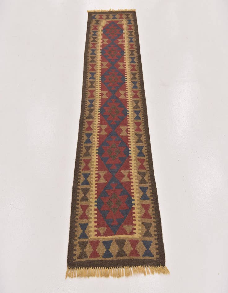 Detail image of  2' x 6' 5  Hand Woven Kilim Maymana Wool Runner Rug