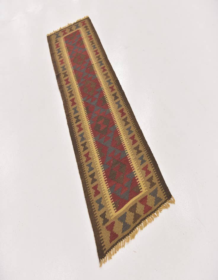 Detail image of  2' x 6' 4  Hand Woven Kilim Maymana Wool Runner Rug