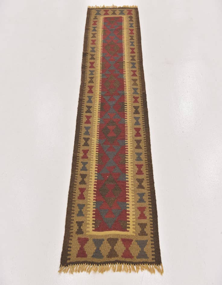 Detail image of  2' x 6' 4  Hand Woven Kilim Maymana Wool Runner Rug