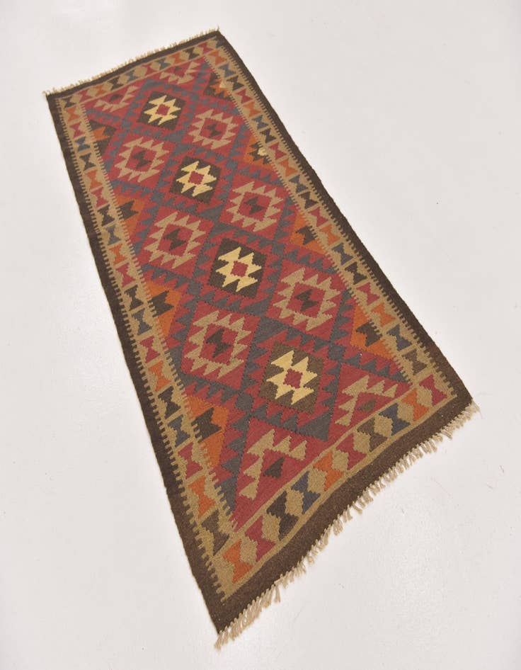 Detail image of  3' 5 x 6' 7  Hand Woven Kilim Maymana Wool Runner Rug