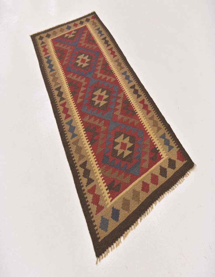 Detail image of  3' 5 x 6' 7  Hand Woven Kilim Maymana Wool Runner Rug