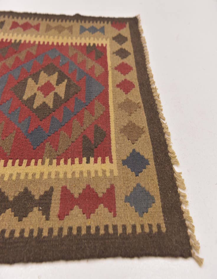Detail image of  3' 5 x 6' 7  Hand Woven Kilim Maymana Wool Runner Rug