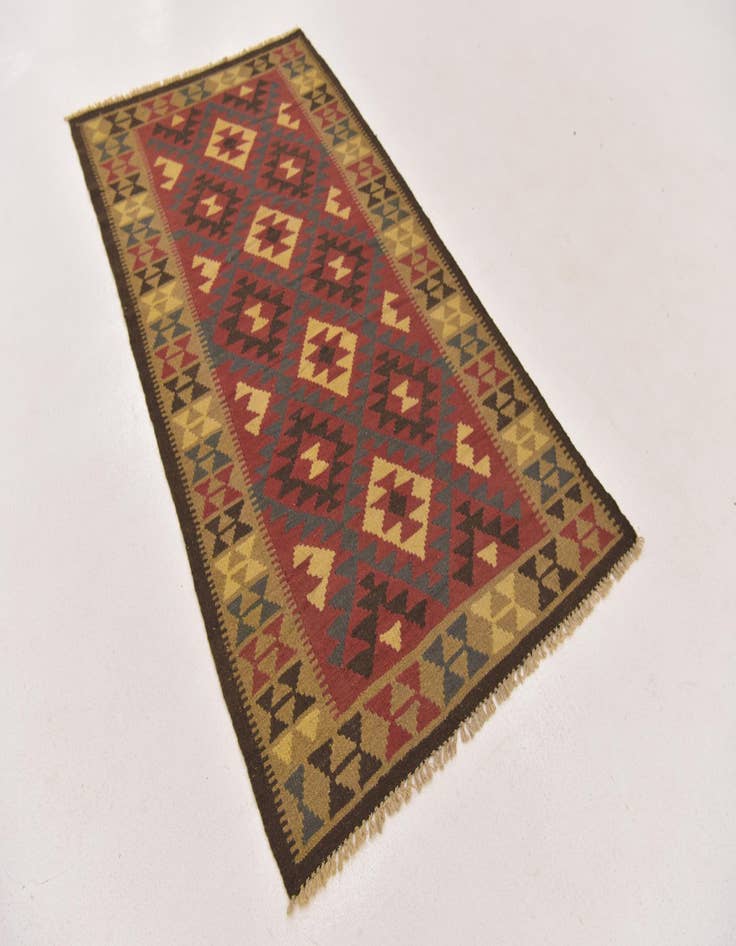 Detail image of  3' 5 x 6' 5  Hand Woven Kilim Maymana Wool Runner Rug