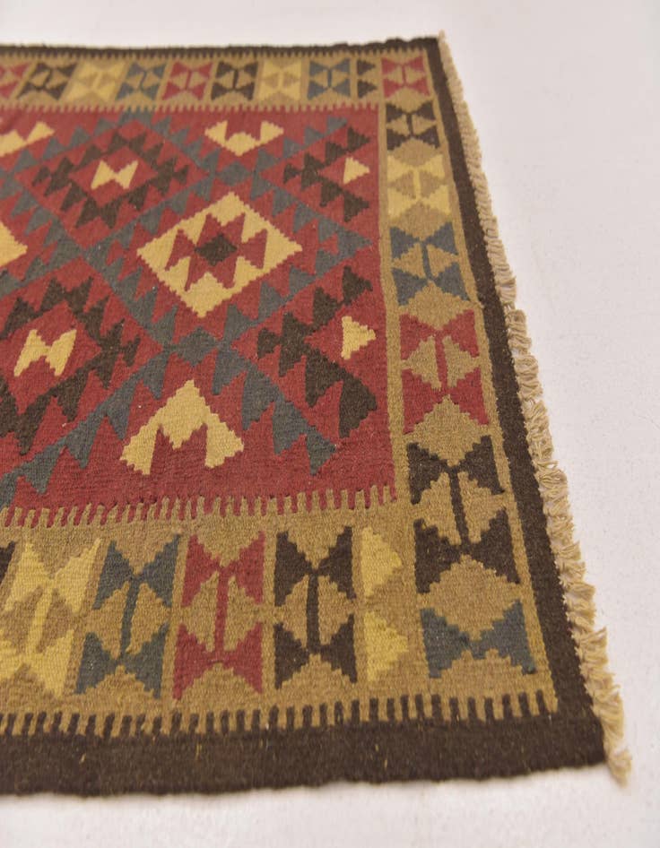 Detail image of  3' 5 x 6' 5  Hand Woven Kilim Maymana Wool Runner Rug