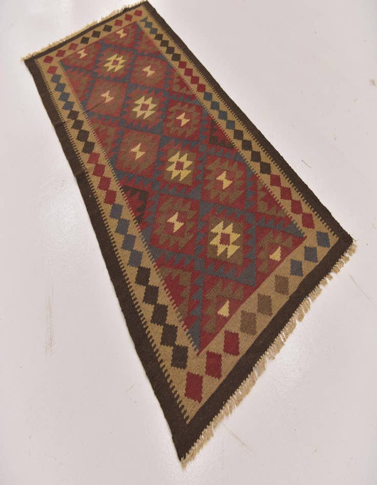 Detail image of  3' 2 x 6' 3  Hand Woven Kilim Maymana Wool Runner Rug