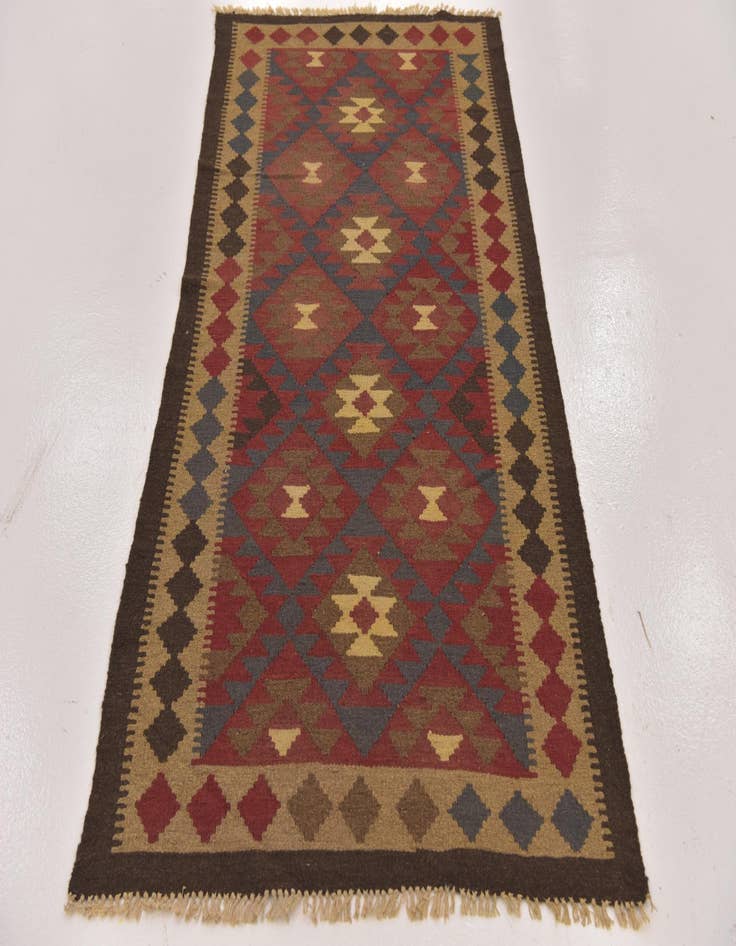 Detail image of  3' 2 x 6' 3  Hand Woven Kilim Maymana Wool Runner Rug