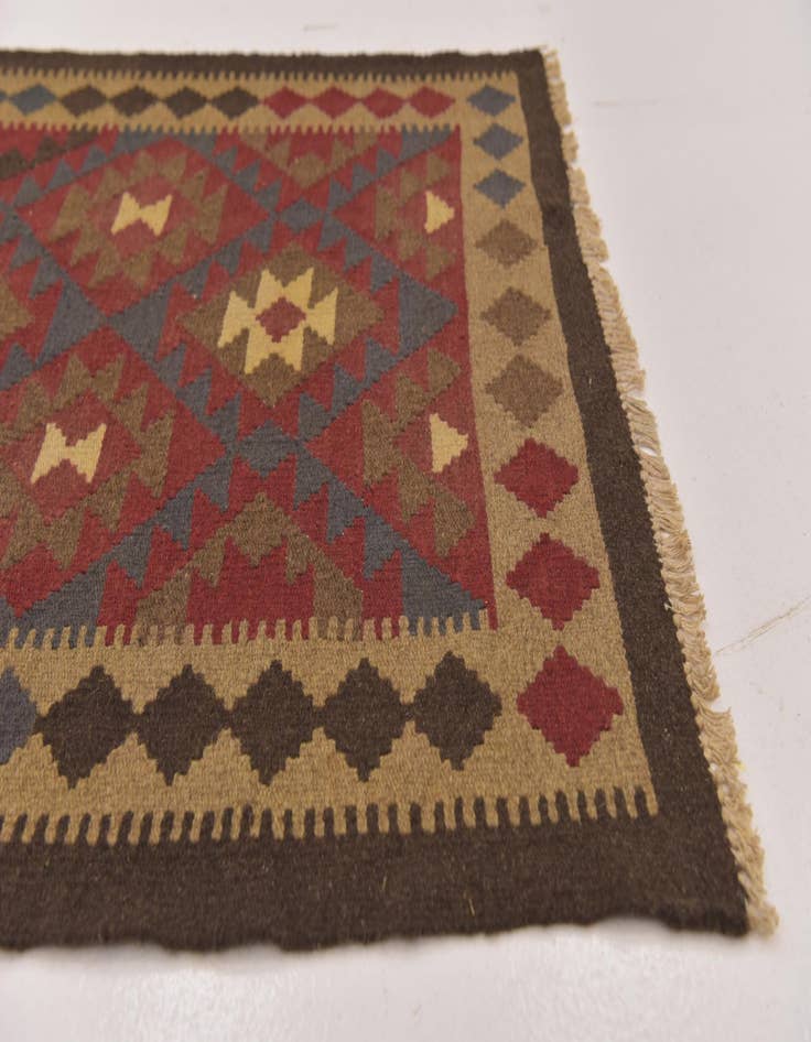 Detail image of  3' 2 x 6' 3  Hand Woven Kilim Maymana Wool Runner Rug