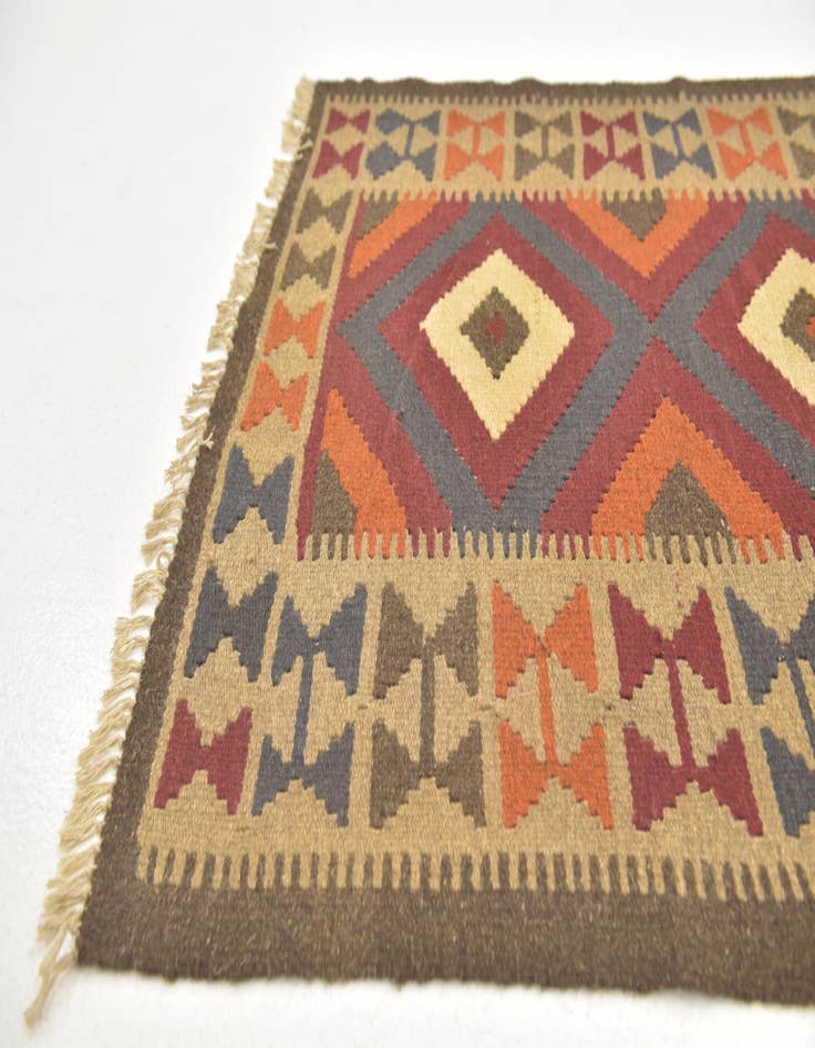 Detail image of  3' 4 x 6' 6  Hand Woven Kilim Maymana Wool Runner Rug