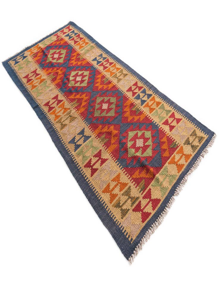 Detail image of  3' 1 x 6' 4  Hand Woven Kilim Maymana Wool Runner Rug