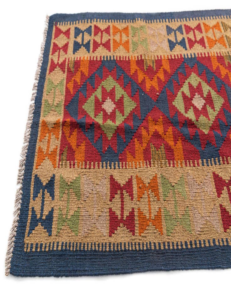 Detail image of  3' 1 x 6' 4  Hand Woven Kilim Maymana Wool Runner Rug