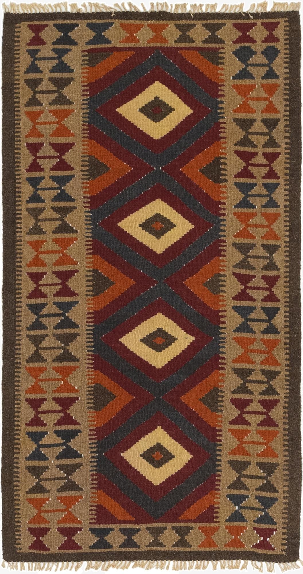  3' 4 x 6' 6  Hand Woven Kilim Maymana Wool Runner Rug